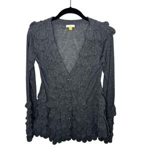 LEIFSDOTTIR / Anthro dark gray wool cashmere ruffle pleated cardigan sweater /XS